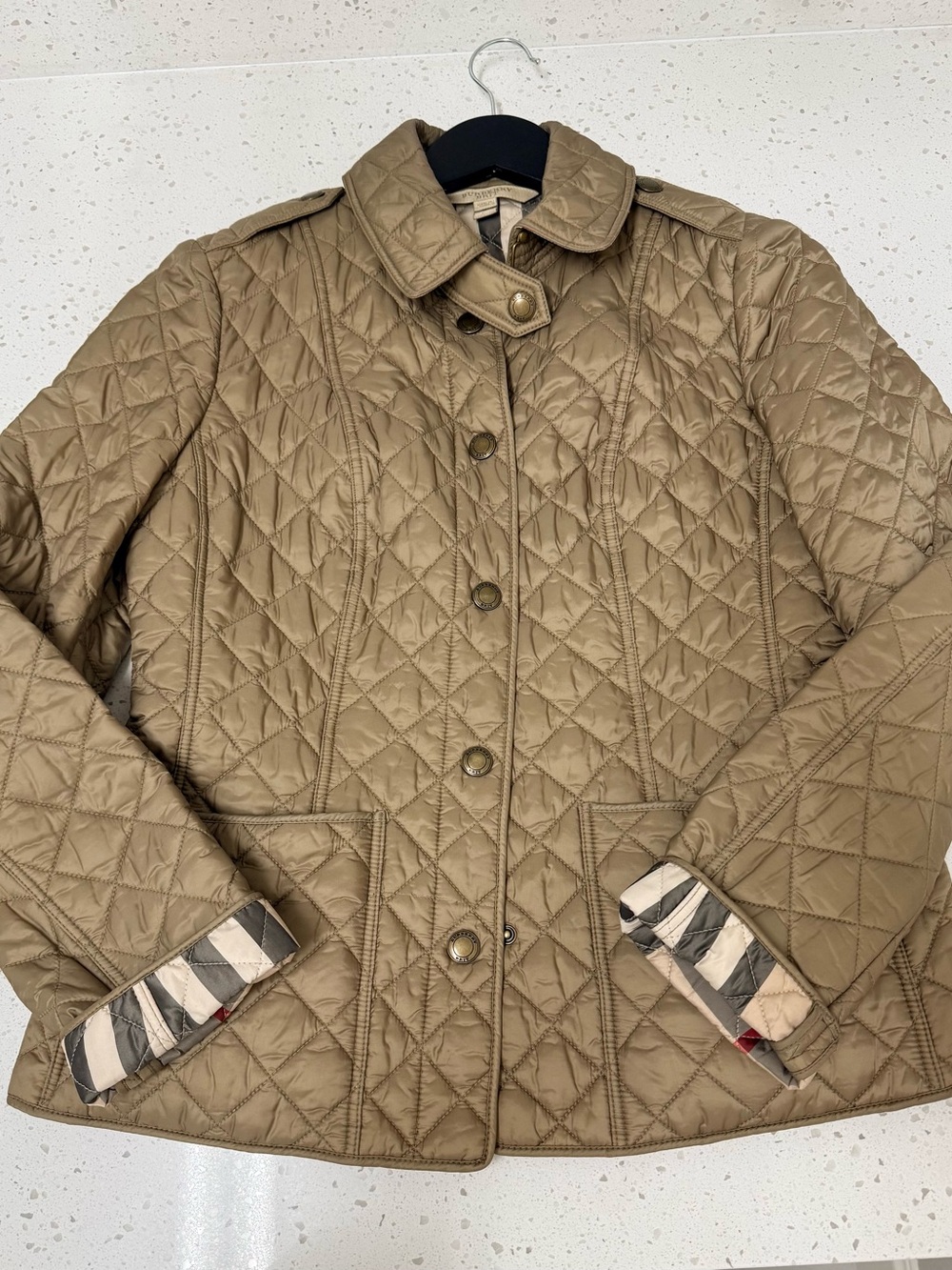 Burberry Quilted Beige/Tan Puffer Jacket - Women's Signature Trim